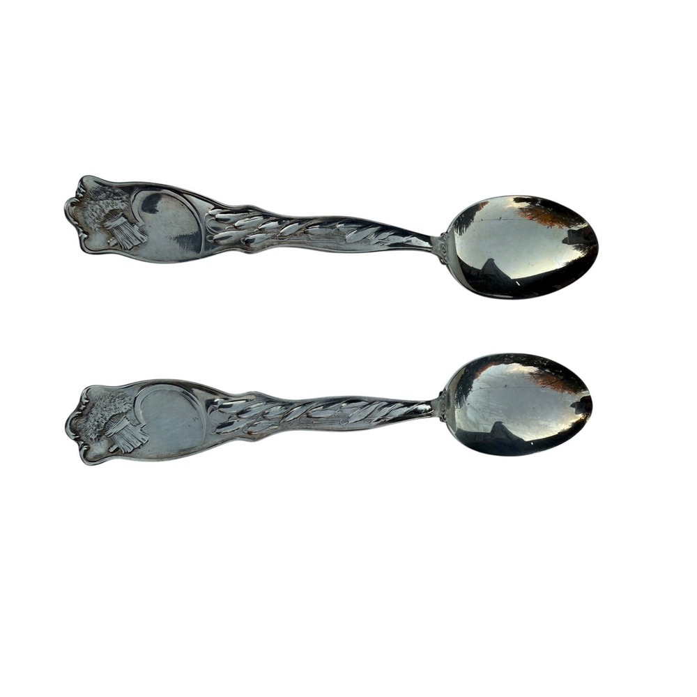 2 VTG MOTHERS SILVERPLATED SPOONS Flatware Wheat Harvest Thanksgiving‎ Sickle